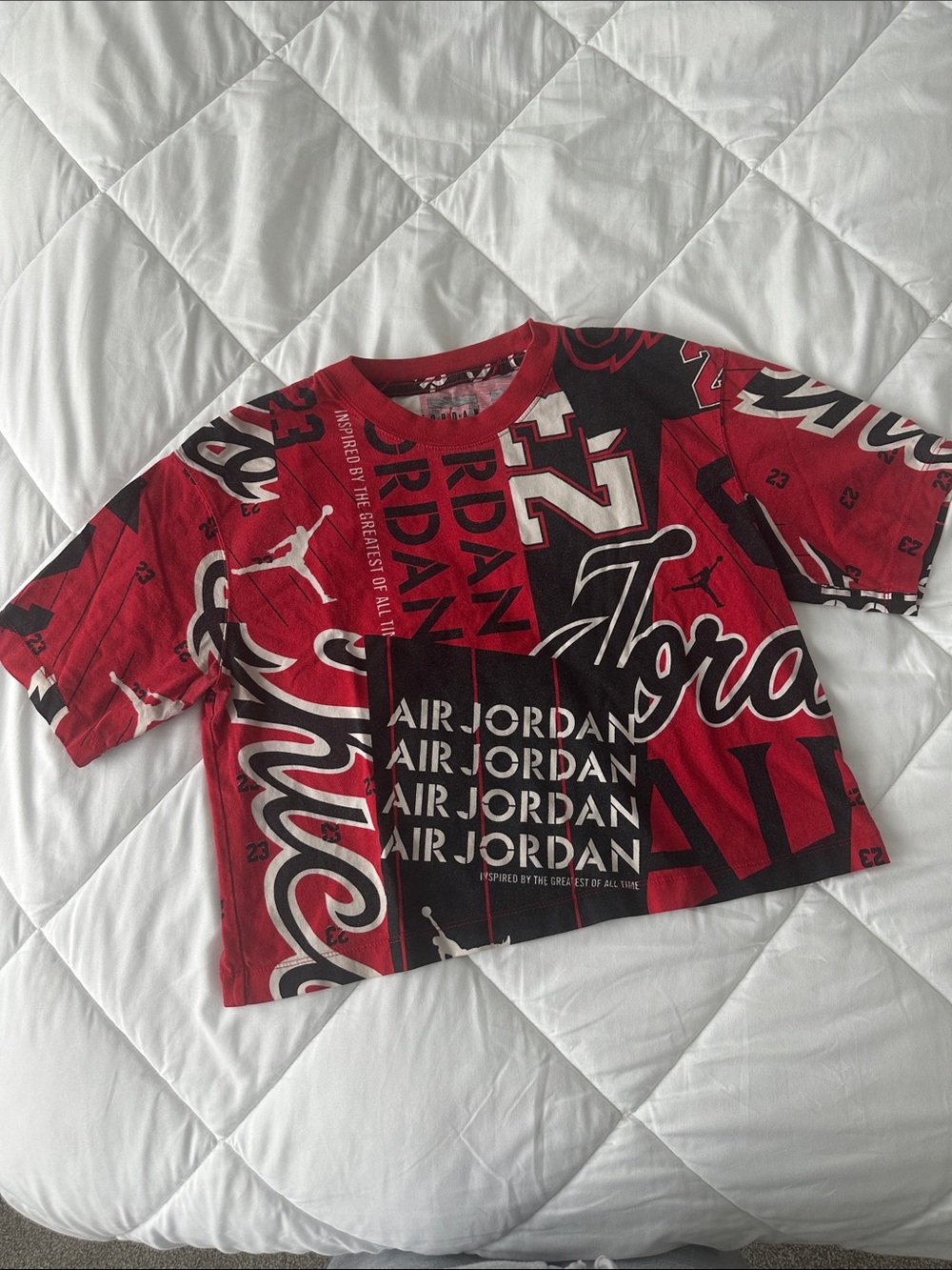 Jordan Red & Black All-Over Logo Cropped Tee